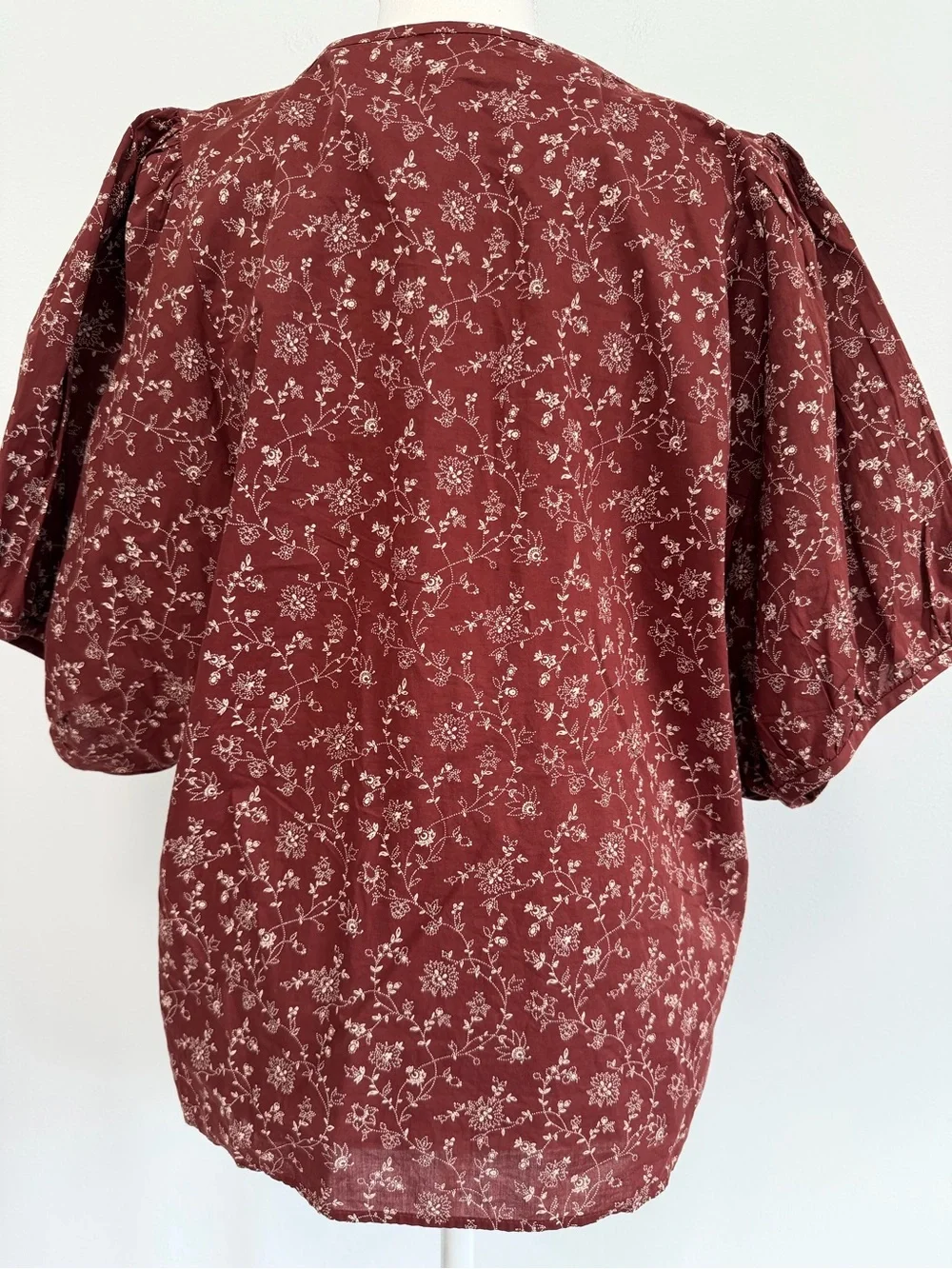 NWT Madewell V-Neck Puff Sleeve Top Batik Vine Weathered Brick Size Large